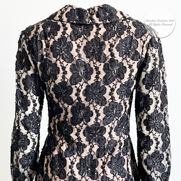 60s Opera Coat Illusion Lace Black Embellished Beaded Vintage Long Rare Formal - Picture 12 of 13
